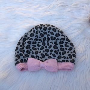 Gray leopard print with pink bow and accent hat